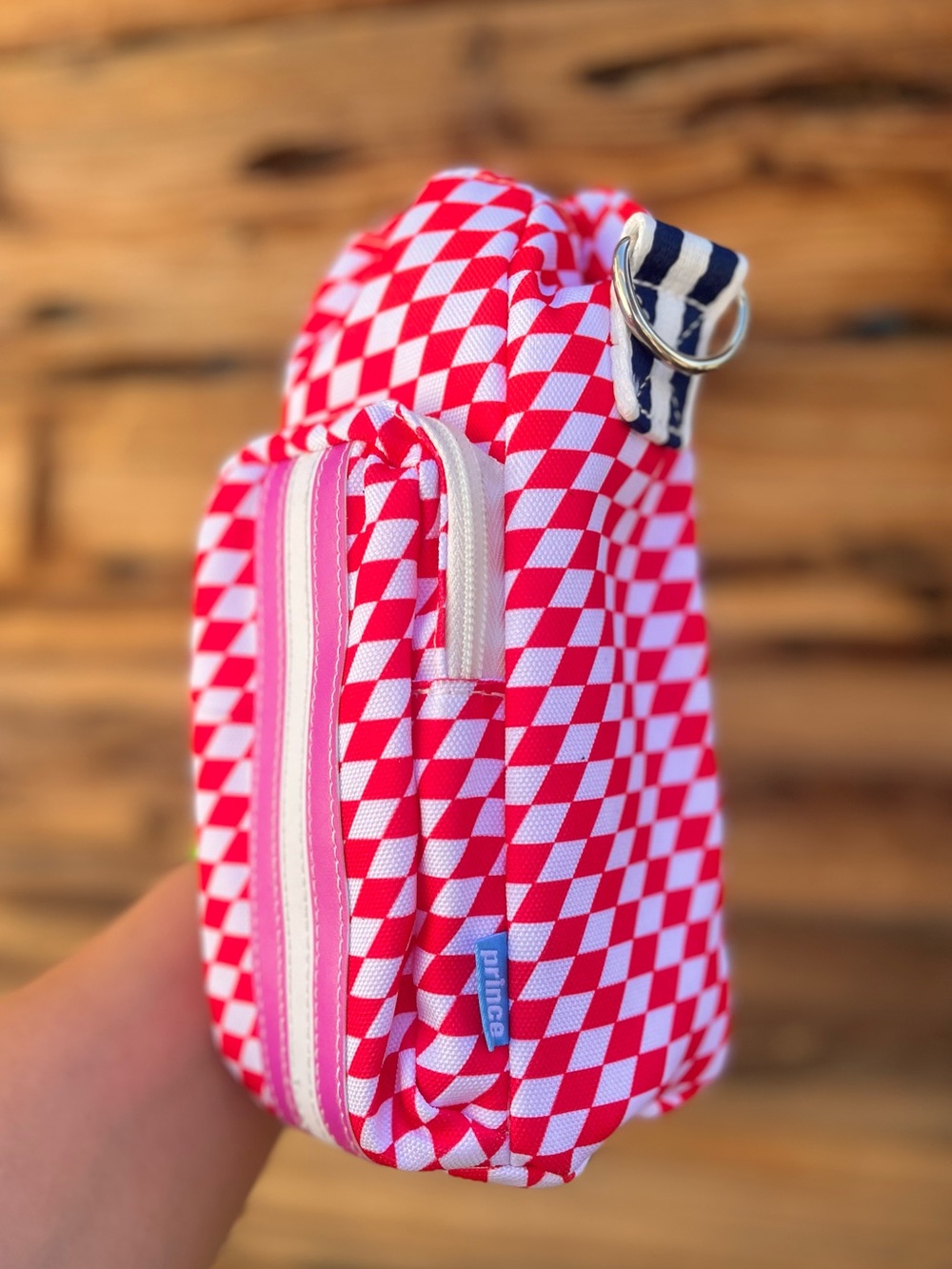PRINCE | Tennis Ball Water Bottle Holder Red and White Checker Crossbody Pouch